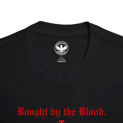 Christian T‑Shirt — "Bought by the Blood. We are all the chosen people. Galatians 3:29"