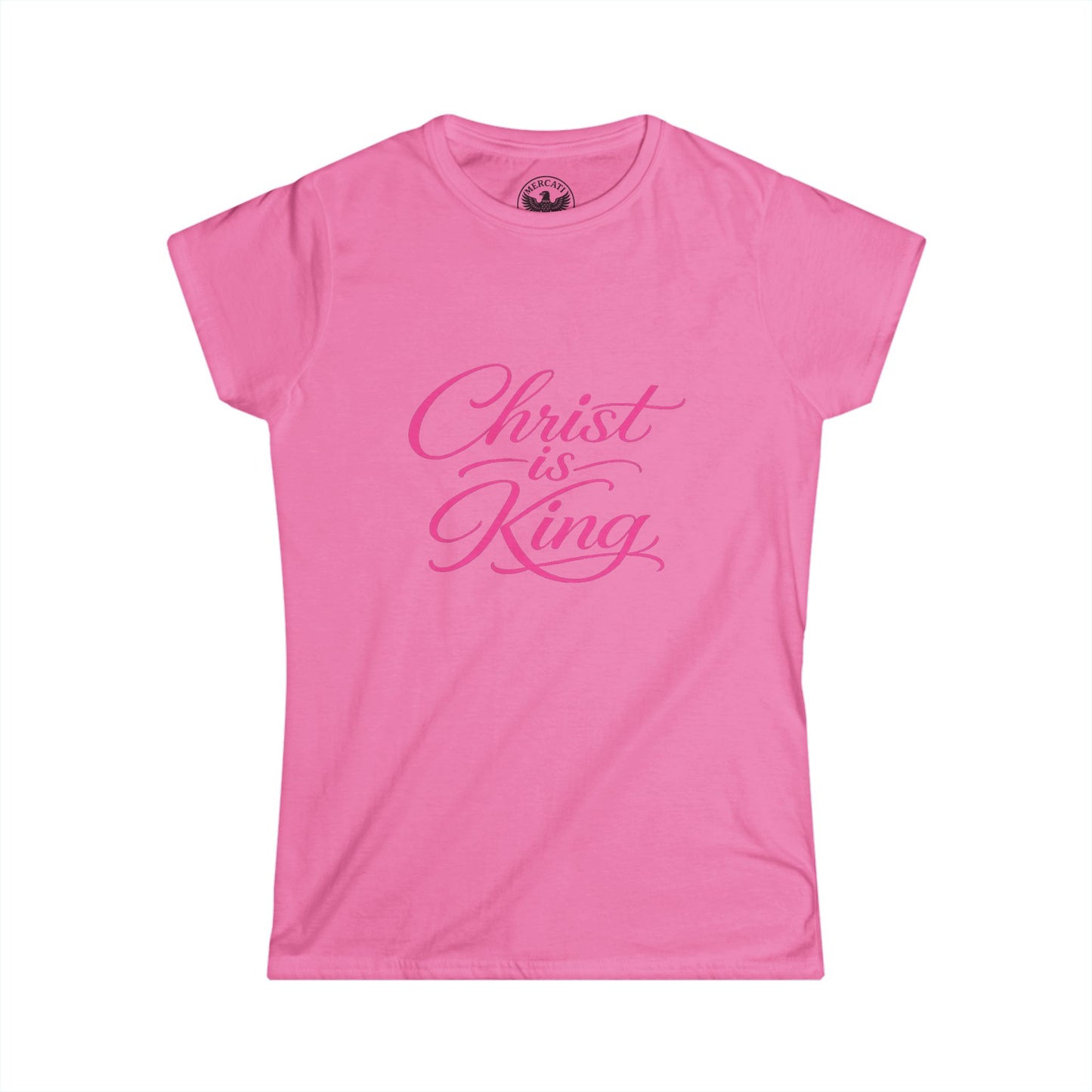 Christ Is King Women’s Tee — Pink Script Christian Faith T-Shirt