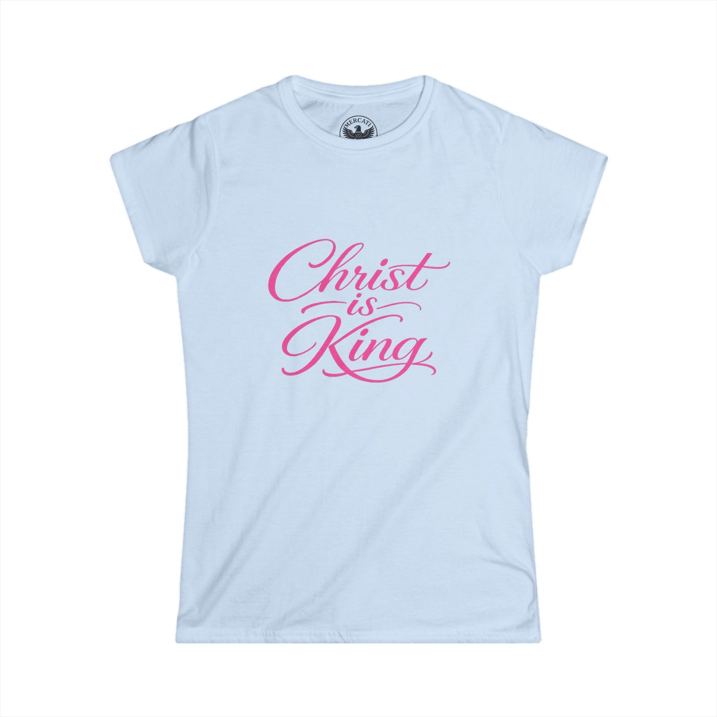 Christ Is King Women’s Tee — Pink Script Christian Faith T-Shirt