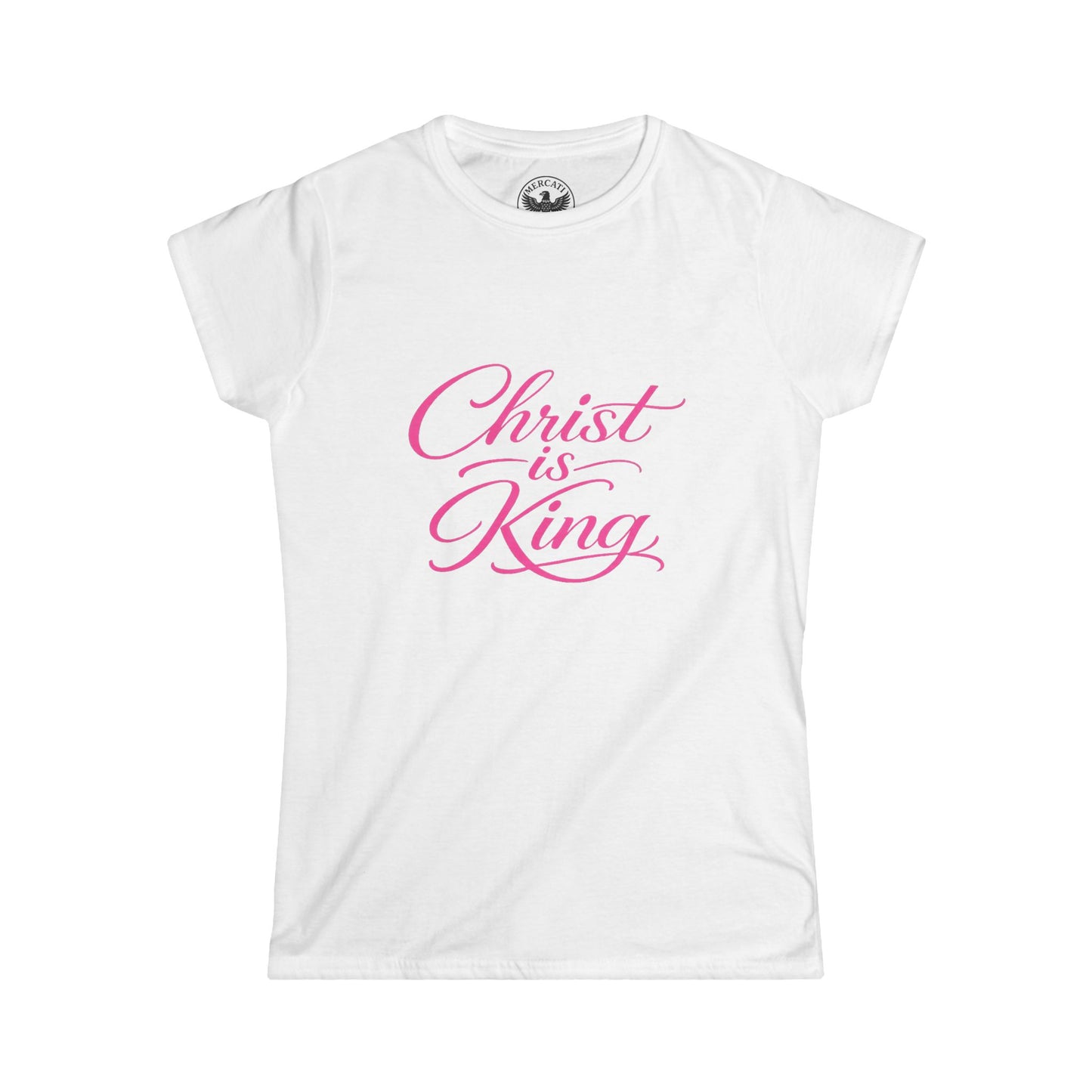 Christ Is King Women’s Tee — Pink Script Christian Faith T-Shirt