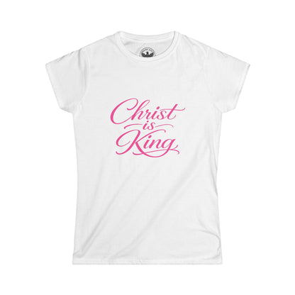 Christ Is King Women’s Tee — Pink Script Christian Faith T-Shirt