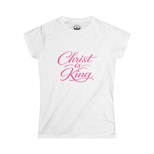 Christ Is King Women’s Tee — Pink Script Christian Faith T-Shirt