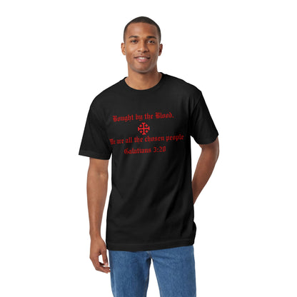 Christian T‑Shirt — "Bought by the Blood. We are all the chosen people. Galatians 3:29"