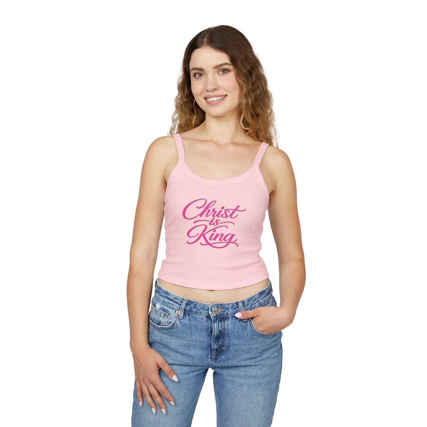 Christian Crop Tank Top "Christ is King" – Pink Script Spiritual Women’s Tank