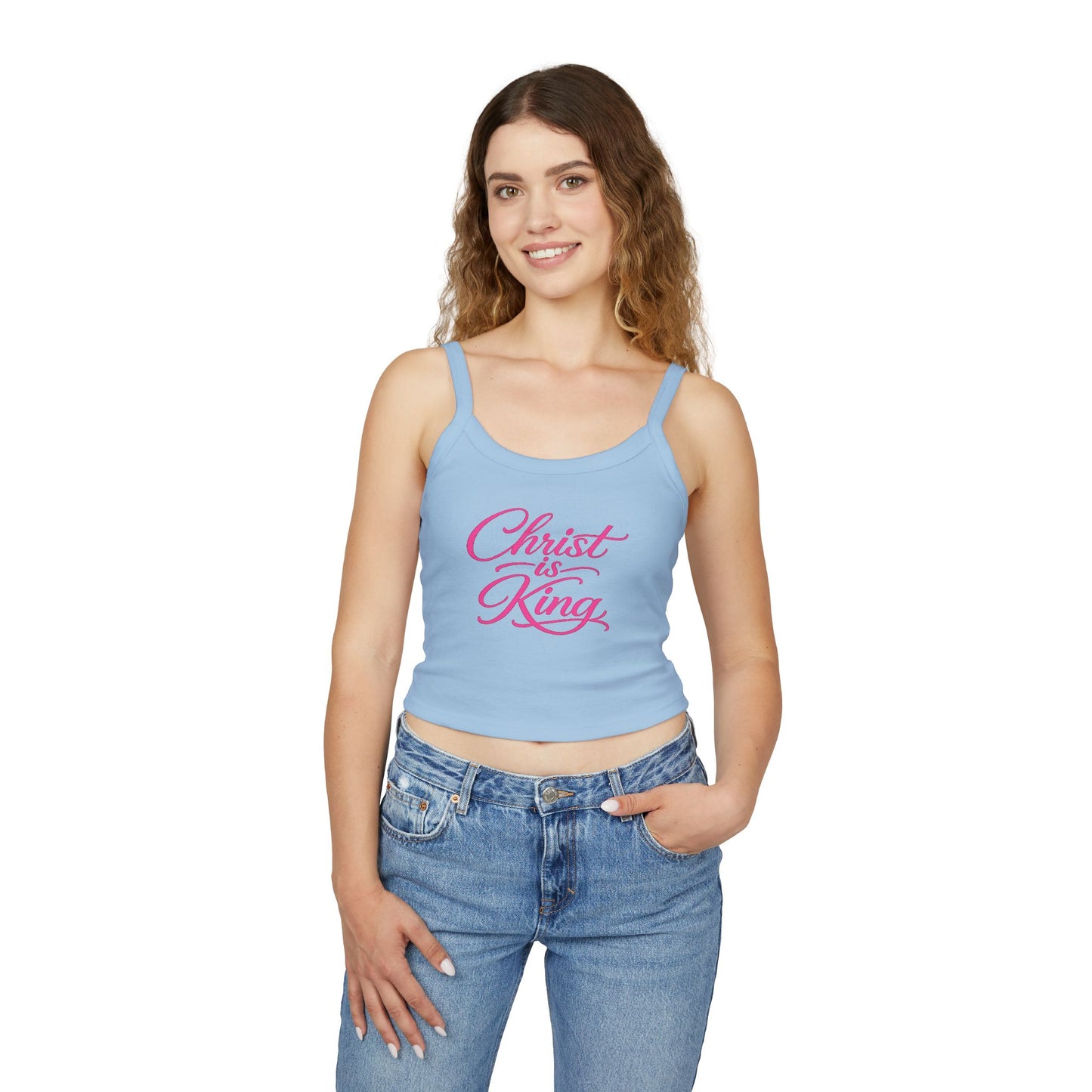 Christian Crop Tank Top "Christ is King" – Pink Script Spiritual Women’s Tank