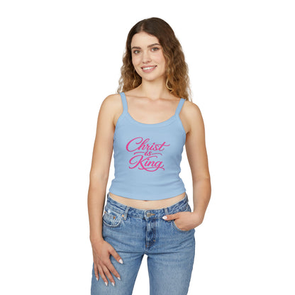 Christian Crop Tank Top "Christ is King" – Pink Script Spiritual Women’s Tank
